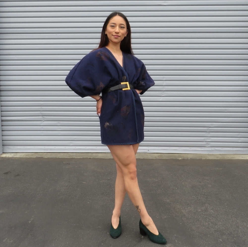 Blue Balloon Sleeve Coat